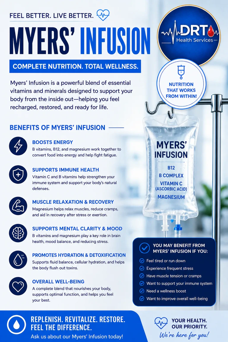 Promotional graphic for Myers' Cocktail IV infusion